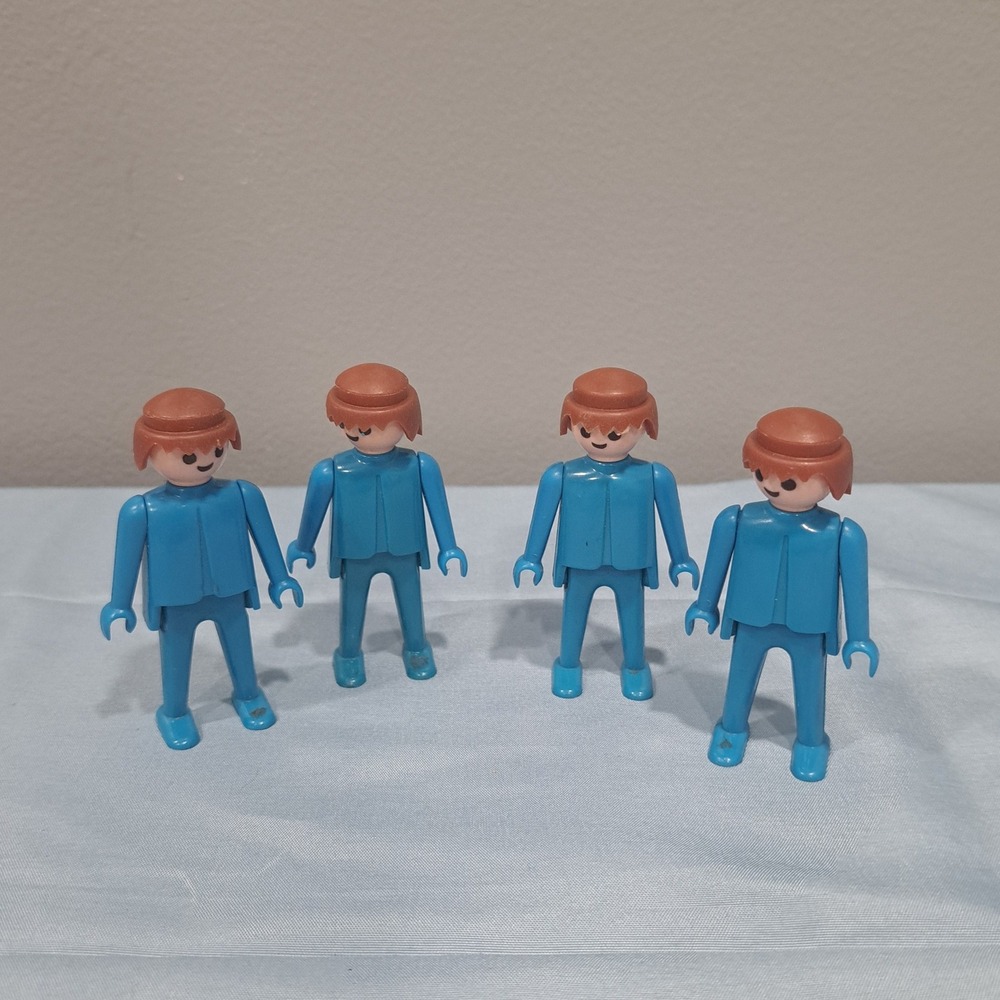 VTG Playmobil Geobra Figures Lot of 4 Blue Body Brown Hair 1974 Style Retro Toys